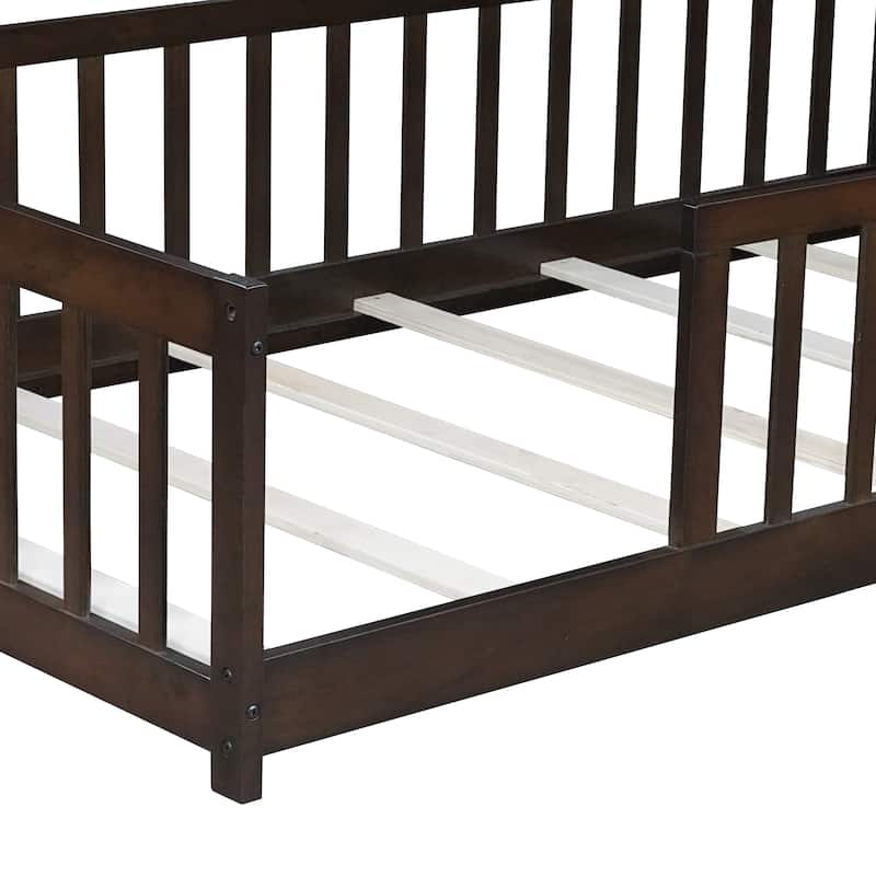 Twin Size Floor Bed with Fence without Door