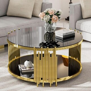 Round Glass Coffee Table with Stainless Steel Leg, Modern Living Room ...