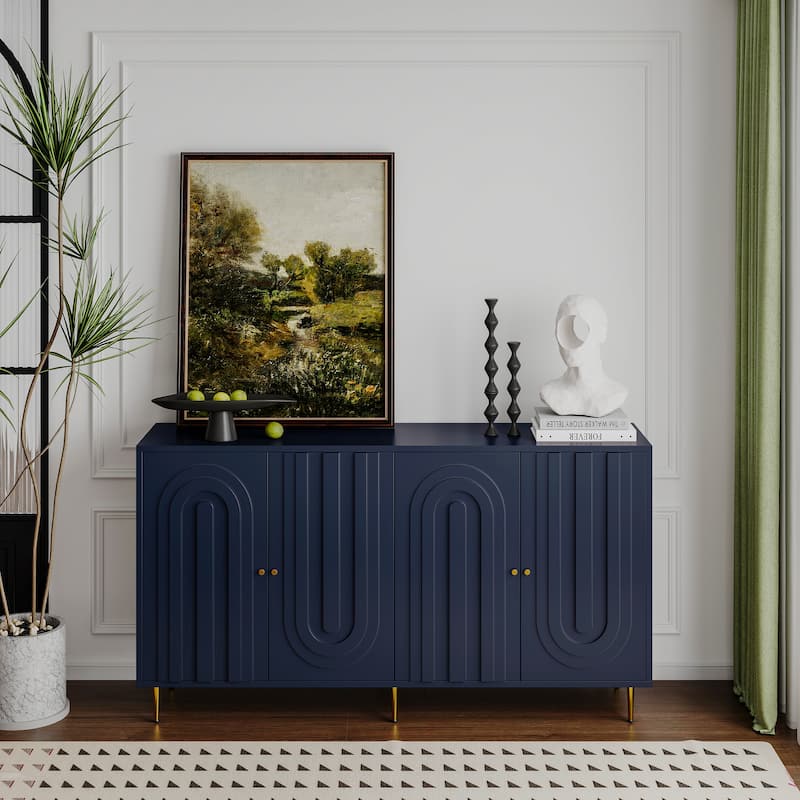 Sideboard Cabinet with 4 Door, Wood Storage Cabinet with Gold Knobs and Legs, Entryway Table with Adjustable Shelves