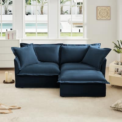 83.4" Chenille L-Shaped Sectional Sofa with Ottoman