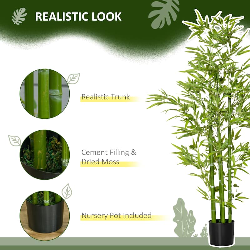Artificial Bamboo Plant 59 Inch Green Lifelike Indoor Outdoor Decorative Plant with 336 Leaves and Cement Pot - 6.75" x 5.75" H