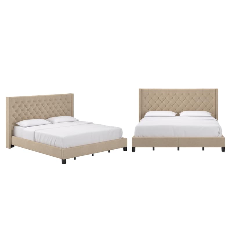 Detmold Wingback Button Tufted King Bed - RegularBed-BeigeLinen