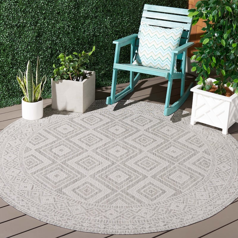 SAFAVIEH Courtyard Froukje Casual Waterproof Patio Backyard Rug - 6'7" Round - Ivory/Light Grey
