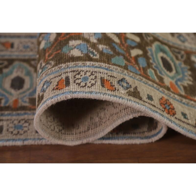 Hand Knotted Oriental 100% Wool Carpet Traditional Floral Beige & Ivories Tabriz Area Rug - 9' 8'' X 6' 5''