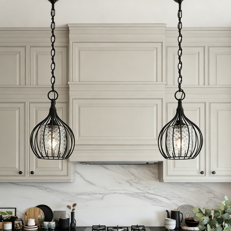 Acroma 1-Light Matte Black Pendant with Crystal Glass, Adjustable Chain