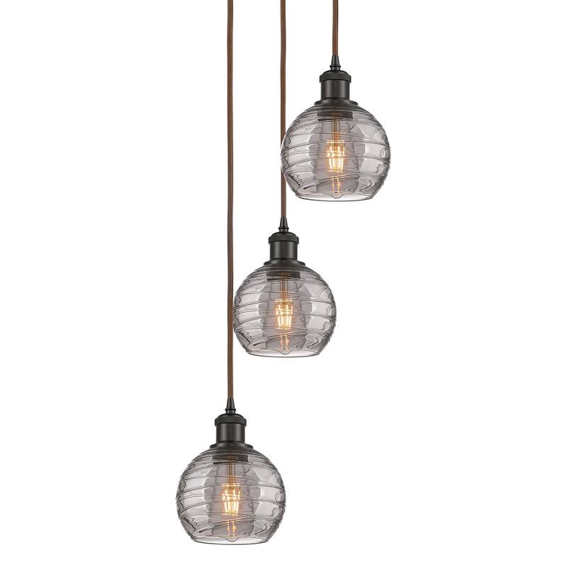 Innovations Lighting 113B-3P 25 12 Athens Deco Swirl Pendant Athens - Oil Rubbed Bronze / Light Smoke Deco Swirl