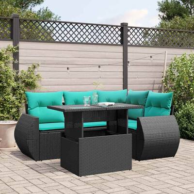 vidaXL Patio Sofa Set with Cushions and Table Outdoor 5 Piece Poly Rattan