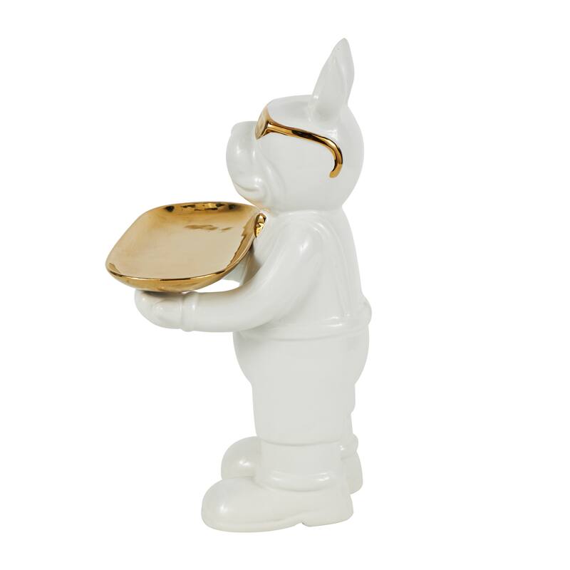 Black or White Ceramic Bulldog Sculpture with Gold Accents