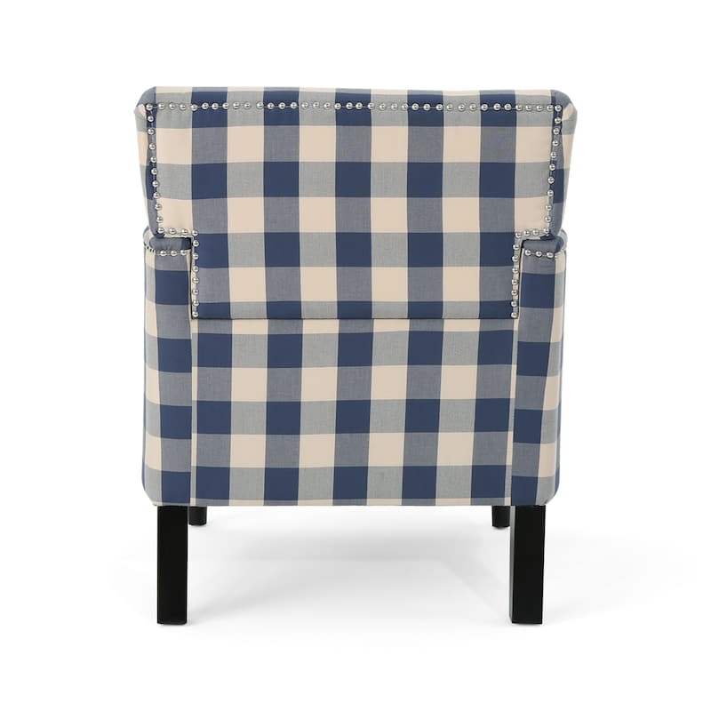 Blue Modern 28.75" Upholstered Club Chair with Wood Legs and Nailheads for Living Room