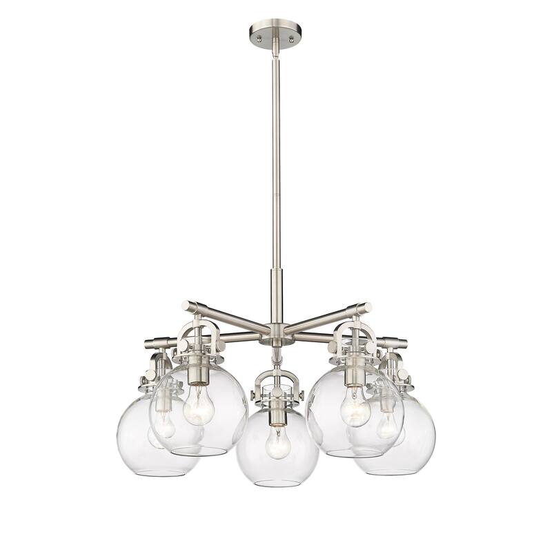 Innovations Lighting Newton Sphere - 5 Light 7" Stem Hung Chandelier. - Clear/Satin Nickel