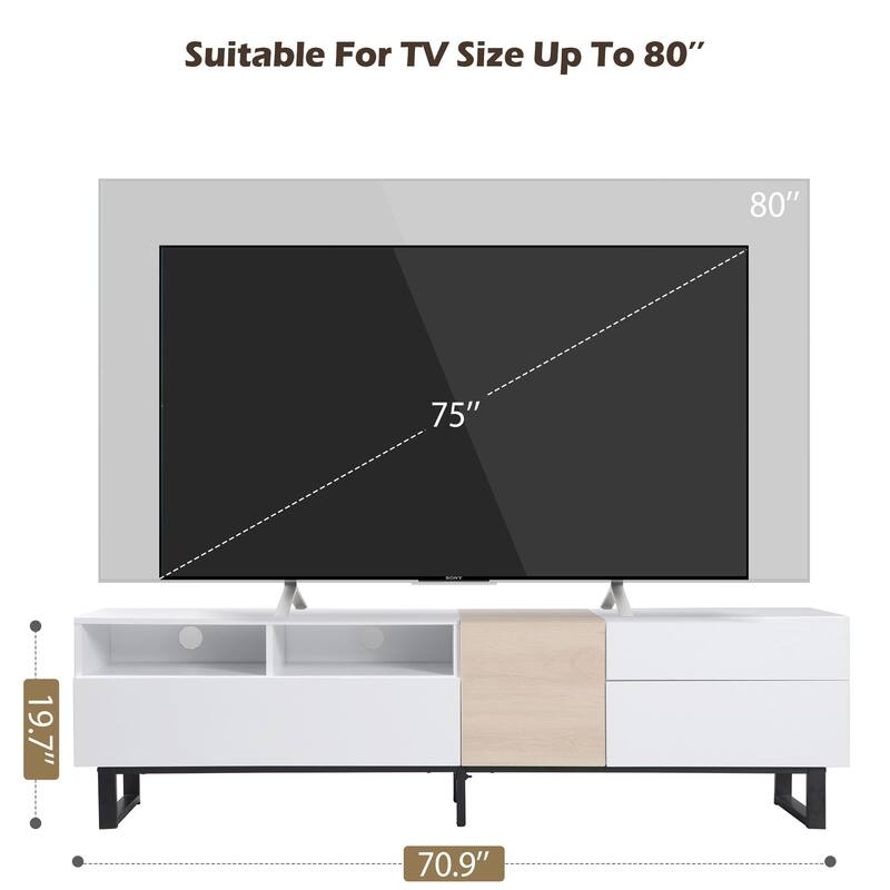 Modern TV Stand for 80'' TV with Double Storage Space