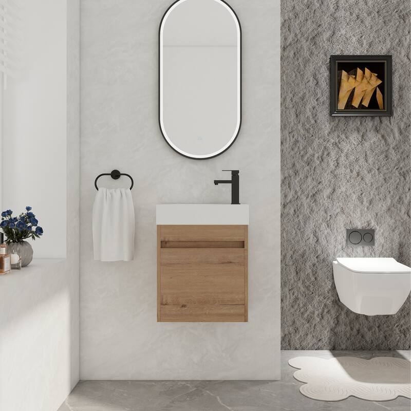 GDFStudio - Ellis Modern 18" Floating Wall-Mounted Bathroom Vanity with White Resin Sink