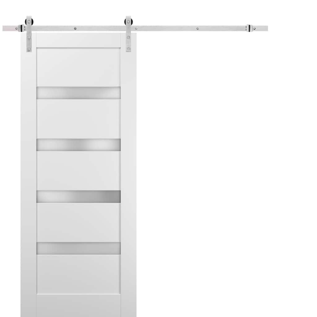 Sliding Barn Door Stainless Steel 6.6ft Hardware / Quadro 4113 White Silk Frosted Opaque Glass