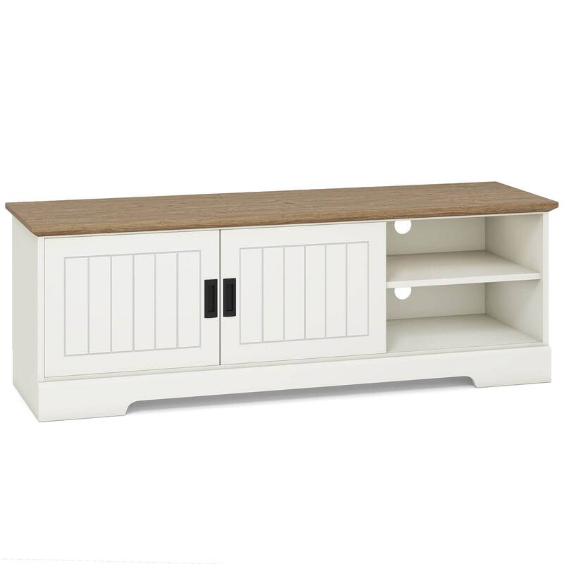Costway Farmhouse TV Stand for TVs up to 65" with Sliding Doors - See Details - White & Oak - See Details