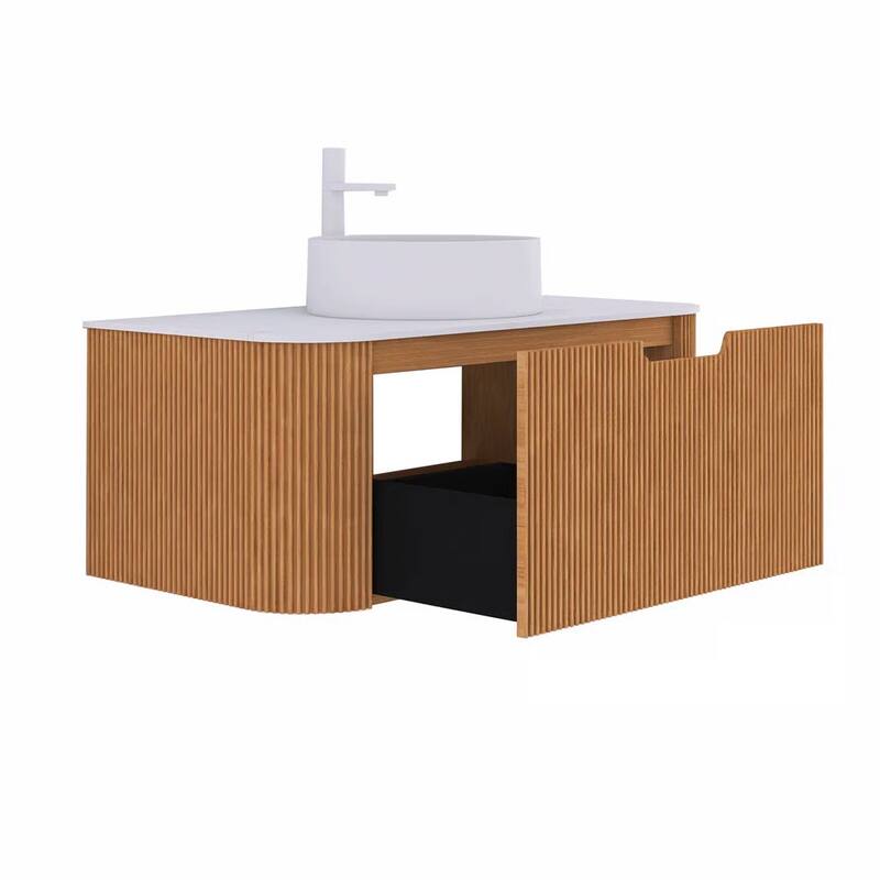 Wall-Mounted Bathroom Vanity with White Round Ceramic Sink