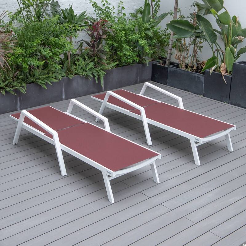 Marlin Adjustable Aluminum Patio Lounge Chair with UV-Protected Breathable Mesh Sling and Armrests, Fully Reclining