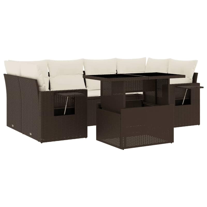 vidaXL Patio Sofa Set with Cushions Outdoor Furniture 7 Piece Poly Rattan - 24.4 x 24.4 x 27.2