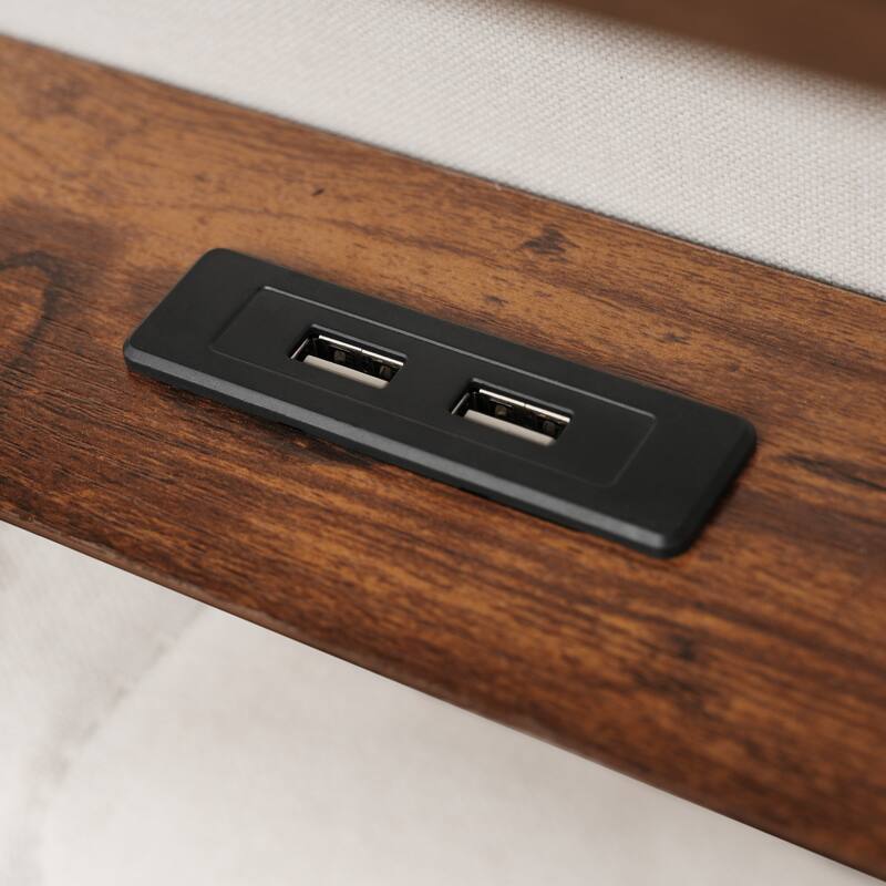 Queen Storage Bed LED Platform Bed with USB Poarts - Natural