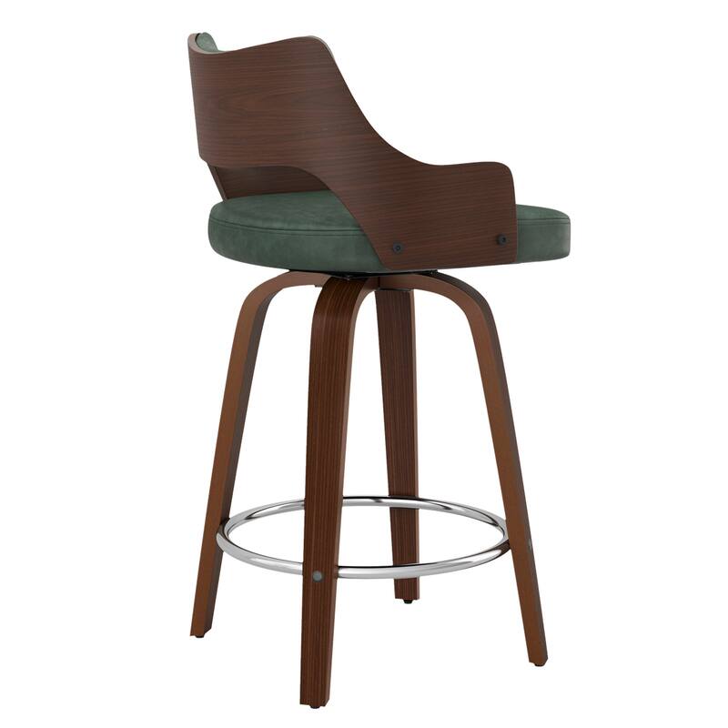 Modern Swivel Bar Stools with Curved Wood Back Upholstered Armrest Counter Stool