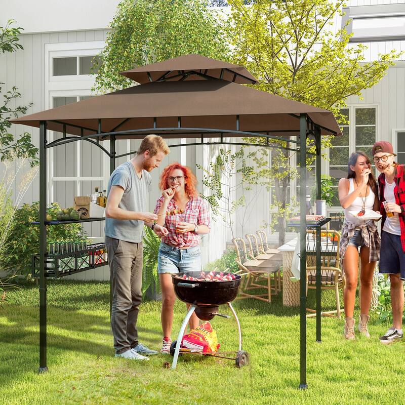 Gymax 8 x 5 FT BBQ Grill Gazebo w/ 2 Side Shelves Storage Basket