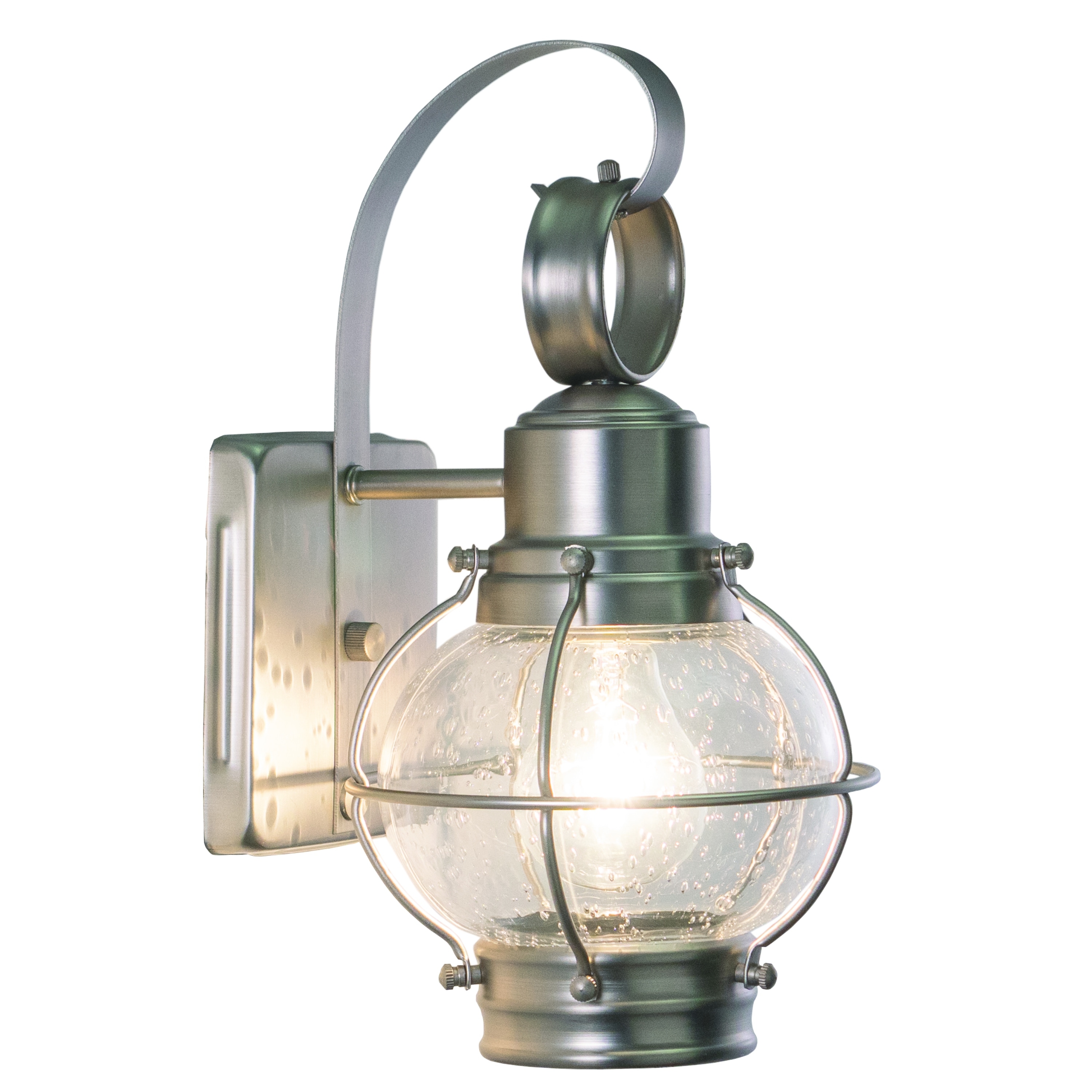 VAXCEL Chatham 12 in. H 1-Light Brushed Nickel Coastal Outdoor Wall Sconce, Steel, Clear Seeded Glass Shade, LED Compatible