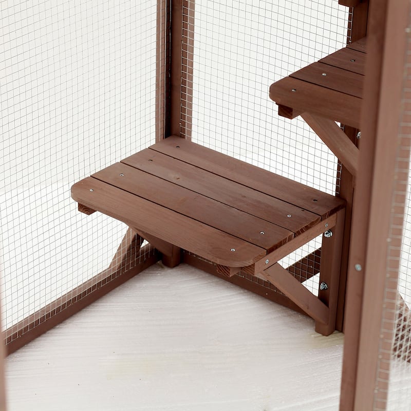 PawHut Wooden Outdoor Cat House Catio Kitten Enclosure Indoor Cage with Asphalt Roof, Multi-Level Platforms and Large Enter Door