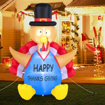 6 FT Thanksgiving Inflatable Turkey Harvest Day Decoration w/Lights