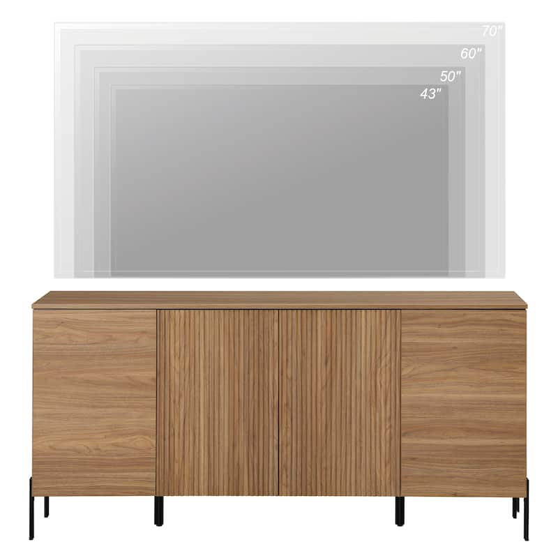 WAMPAT 61" Modern TV Stand For Tvs Up To 70 Inch, Reeded Entertainment Center With Storage, Wooden TV Console With 4 Doors