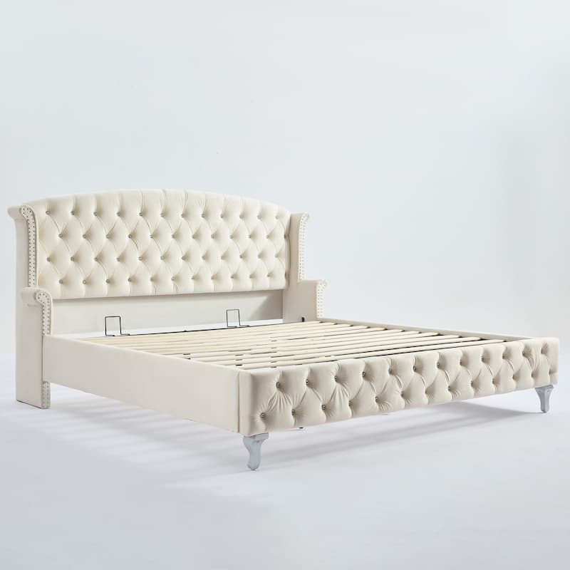 Christopher Knight Home - Larkswood Velvet Upholstered King Size Bed Frame with Wingback Headboard