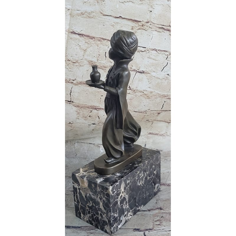 Vintage Sign Arab Boy Server Bronze Sculpture Book-End Bookend Statue Figurine