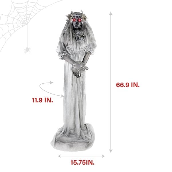 Haunted Hill Farm Lifesize Animatronic Haunted Lady Statue with Lights and Sound, Indoor/Covered Outdoor Halloween Decoration