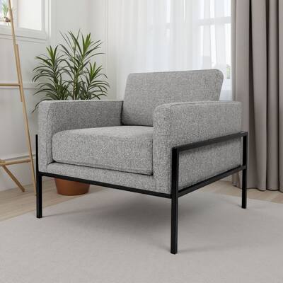 Fiam Accent Armchair, Heather Gray Woven Fabric, Black Metal Legs