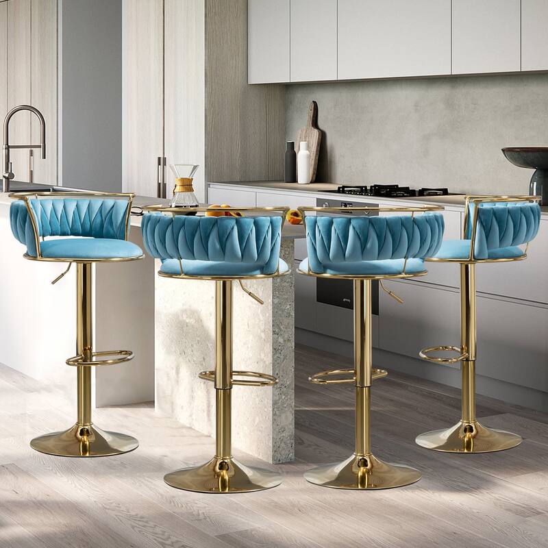 Modern Velvet 26" Adjustable Swivel Bar Stools (Set of 4)