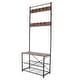 preview thumbnail 15 of 28, Hall Tree Entryway Bench Shoe Coat Rack Shelves Metal Frame Wood