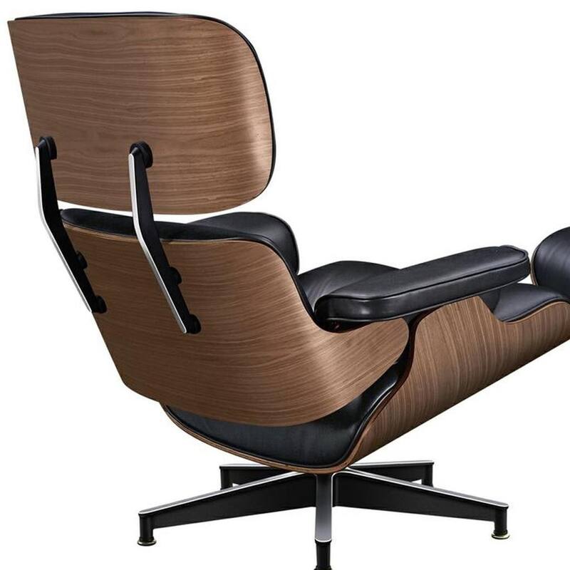 HomeRoots 28" Black and Light Brown Tufted Genuine Leather Lounge Chair With Ottoman - 28.30 in. x 29.00 in. x 20.50 in.