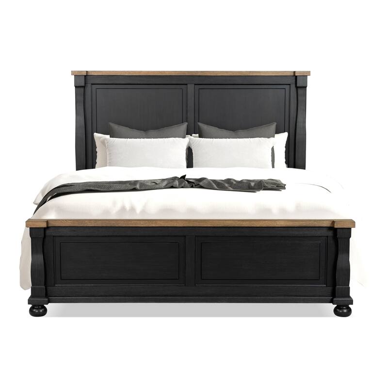 Furniture of America Lucan Modern 4-Piece Farmhouse Black Solid Wood Panel Bedroom Set