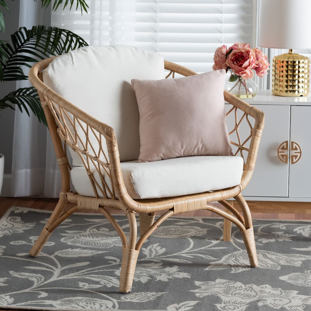 Feya Modern Bohemian Natural Brown Antique Rattan Armchair