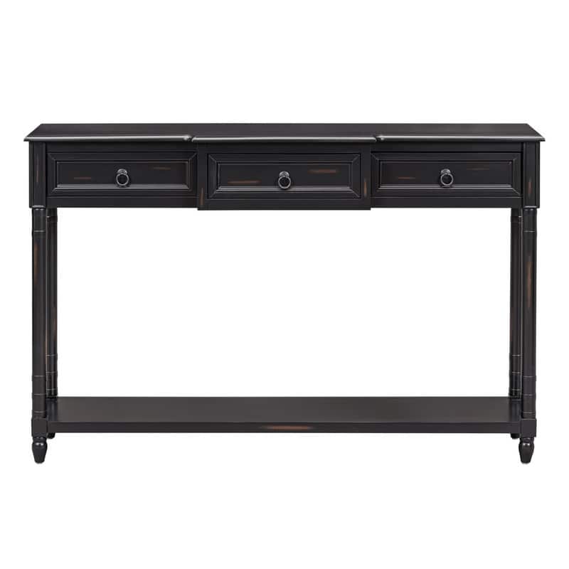 Console Table Sofa Table with Drawers for Entryway with Projecting Drawers and Long Shelf