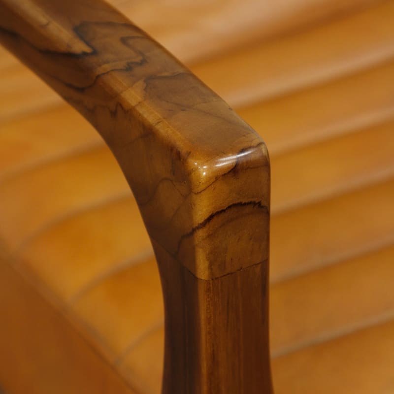 Shepherd - Channel Back Lounge Chair - Solid Teak Wood - Medium Stain Finish - Saddle Color Genuine Leather