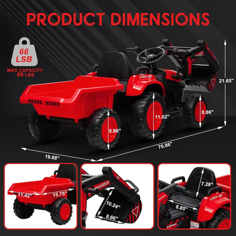 Electric Vehicles with Remote Control, Digger, LED Lights, Music, Ride On Car Toy for Kids