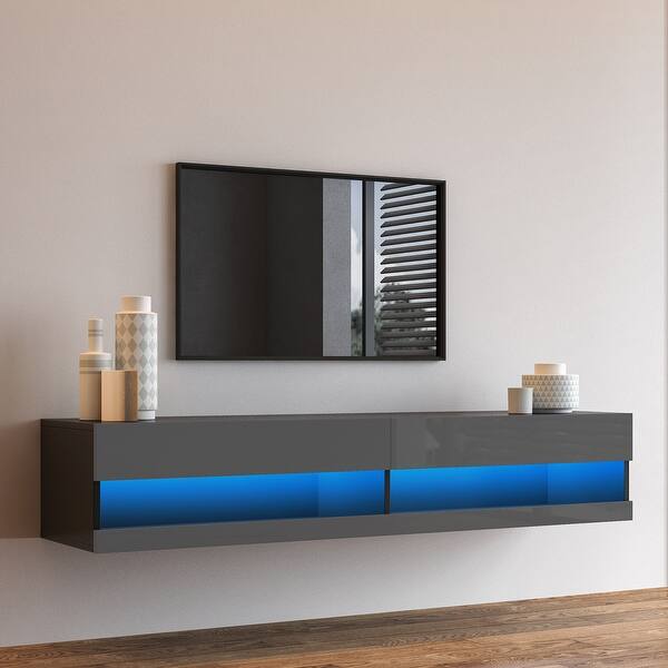 80'' High Gloss Wall Mount Floating TV Stand with 2 Separate Storage ...