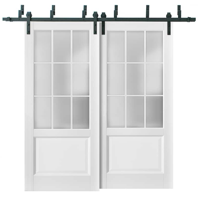 Frosted Glass Barn Bypass Doors / Felicia 3309 White / 6.6ft Hardware