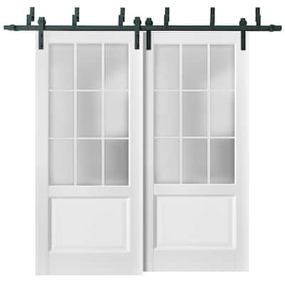 Frosted Glass Barn Bypass Doors / Felicia 3309 White / 6.6ft Hardware