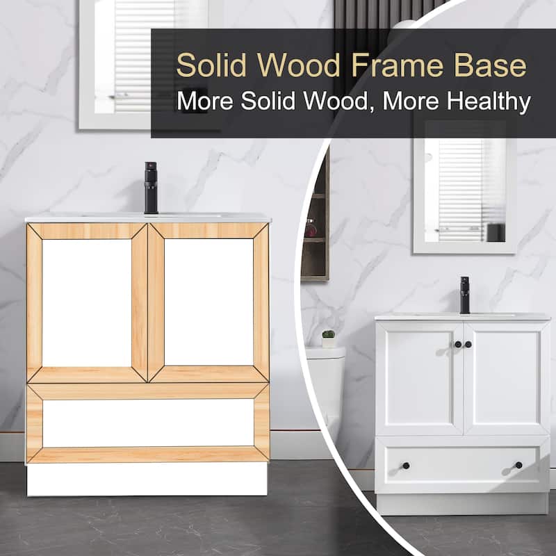 Solid Wood Bathroom Vanity Cabinet with Ceramic Undermount Sink Top Skirting Design
