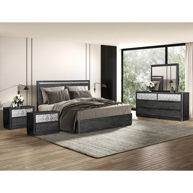 Furniture of America Piez Modern 5-Piece Ash Grey Wood Platform Bedroom Set with 2-Drawer Nightstand - King
