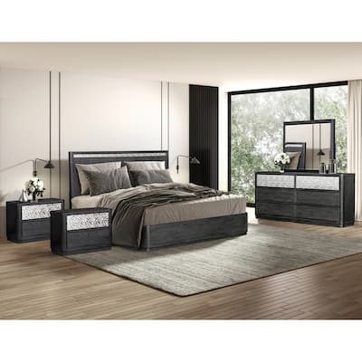 Furniture of America Piez Modern 5-Piece Ash Grey Wood Platform Bedroom Set with 2-Drawer Nightstand