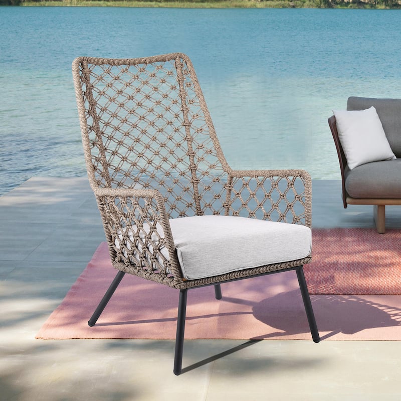 Marco Indoor Outdoor Steel Lounge Chair with Rope and Grey Cushion - Truffle Rope