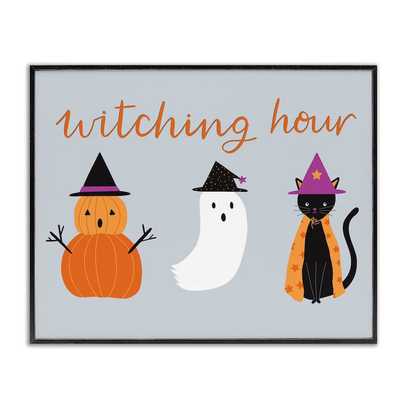 Stupell Cute Halloween Witching Hour Framed Giclee Art Design By Sazerelli Designs - 30 x 24 - Black