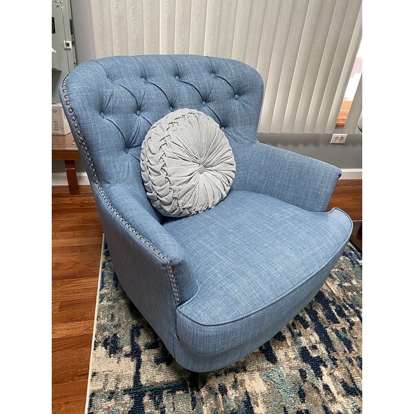 tafton dark blue fabric tufted club chair
