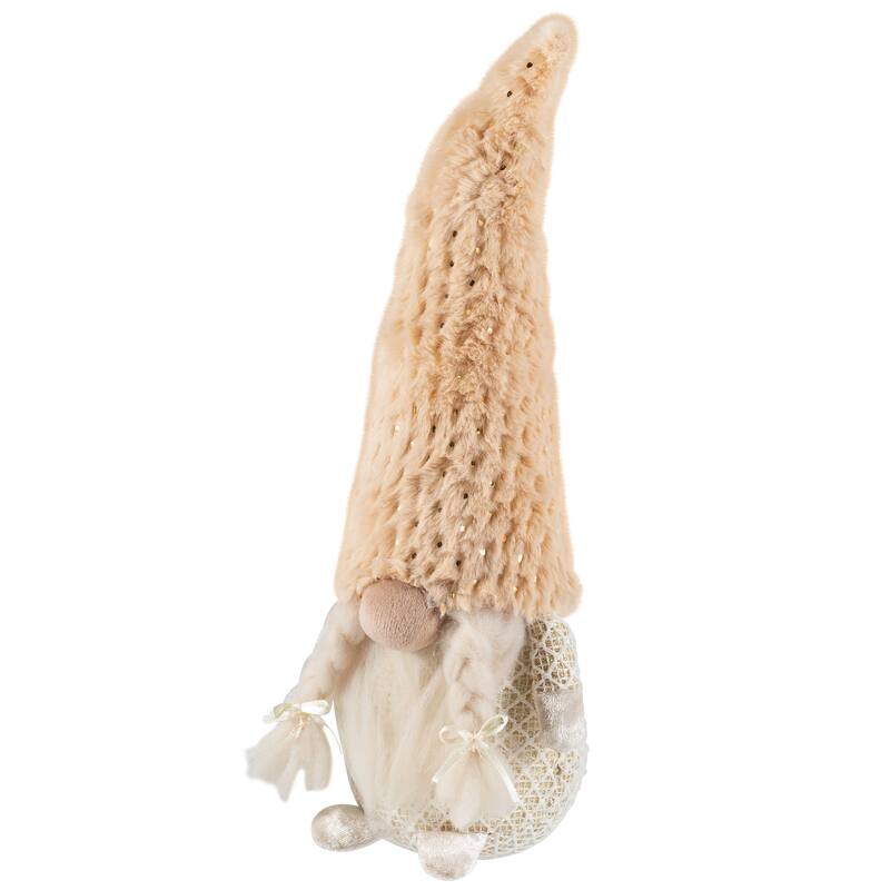 Girl Gnome in Faux Fur Hat Christmas Figure - 12" - Beige